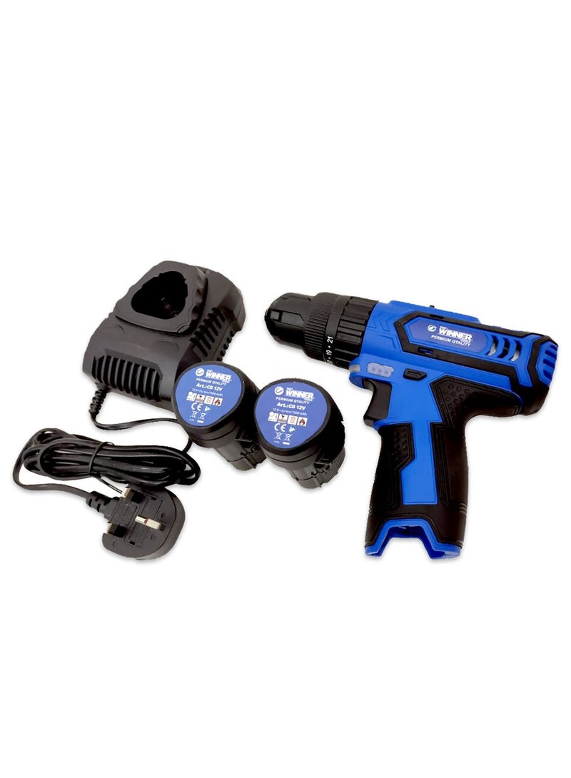 THE WINNER TOOLS 12 V Cordless Impact Drill Set with 2 Battery 1500mAh Li-ion Fast Charger BS 1 Hour with LED light and LED Battery indicator 2 Variable Speed 0-350 / 0-1350 rpm 10mm Chuck - Image 3