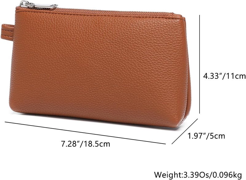 YONBEN 30 Color PU Faux Leather Travel Toiletry Bag for Women, Mini Cosmetic Pouch Organizer with 2 Dividers, Easy Clean Makeup Bag for Purse, Gift Idea, PU/Saddle Brown, 7.28" x 1.97" x 4.33 - Image 2