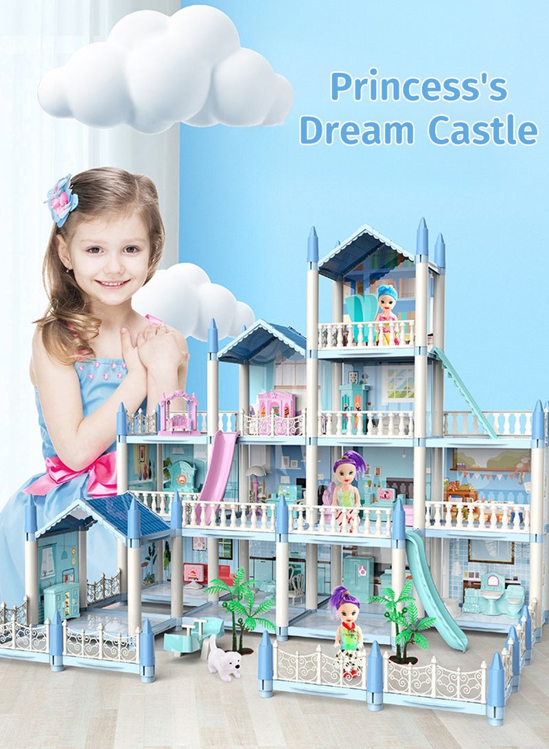 موفانت بيت دمى للأطفال مع شريط إضاءة و14 غرفة، بيت دمى DIY مع 4 دمى وإكسسوارات أثاث، ألعاب بيت دمى قلعة كبيرة الحجم للفتيات - Image 2