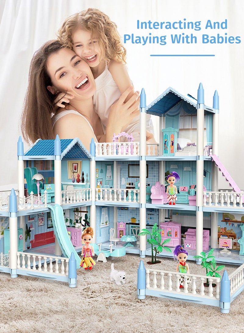 موفانت بيت دمى للأطفال مع شريط إضاءة و14 غرفة، بيت دمى DIY مع 4 دمى وإكسسوارات أثاث، ألعاب بيت دمى قلعة كبيرة الحجم للفتيات - Image 3