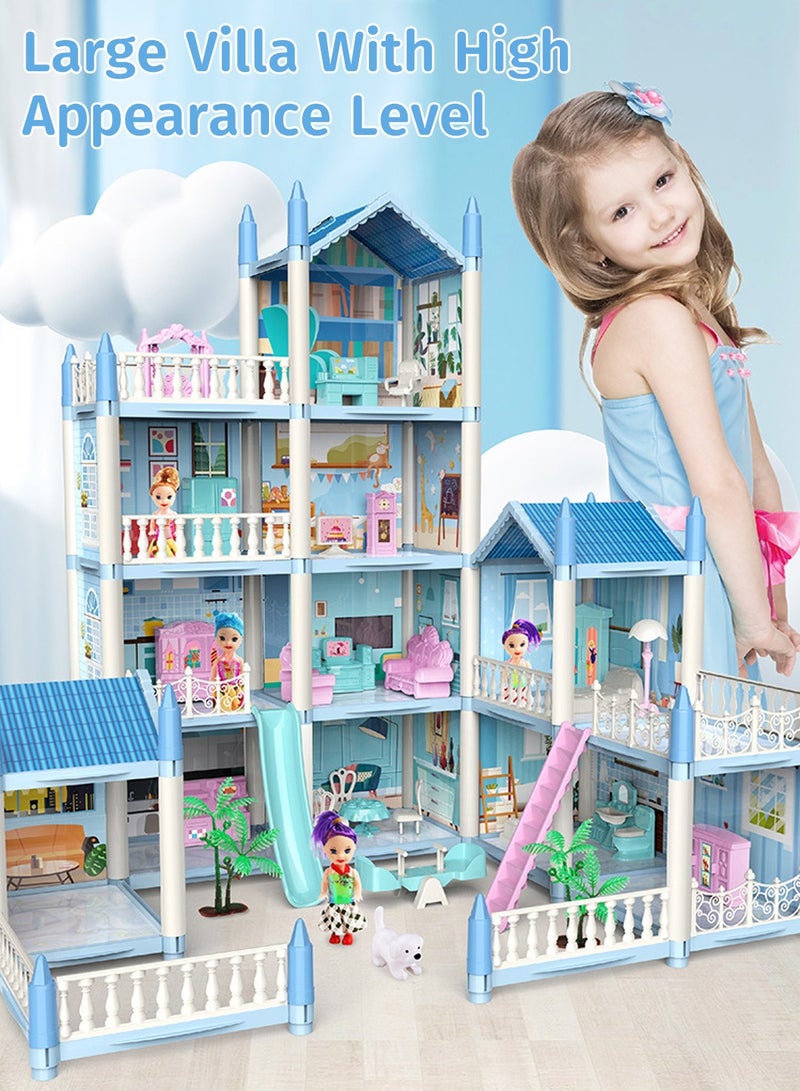 موفانت بيت دمى للأطفال مع شريط إضاءة و14 غرفة، بيت دمى DIY مع 4 دمى وإكسسوارات أثاث، ألعاب بيت دمى قلعة كبيرة الحجم للفتيات - Image 4