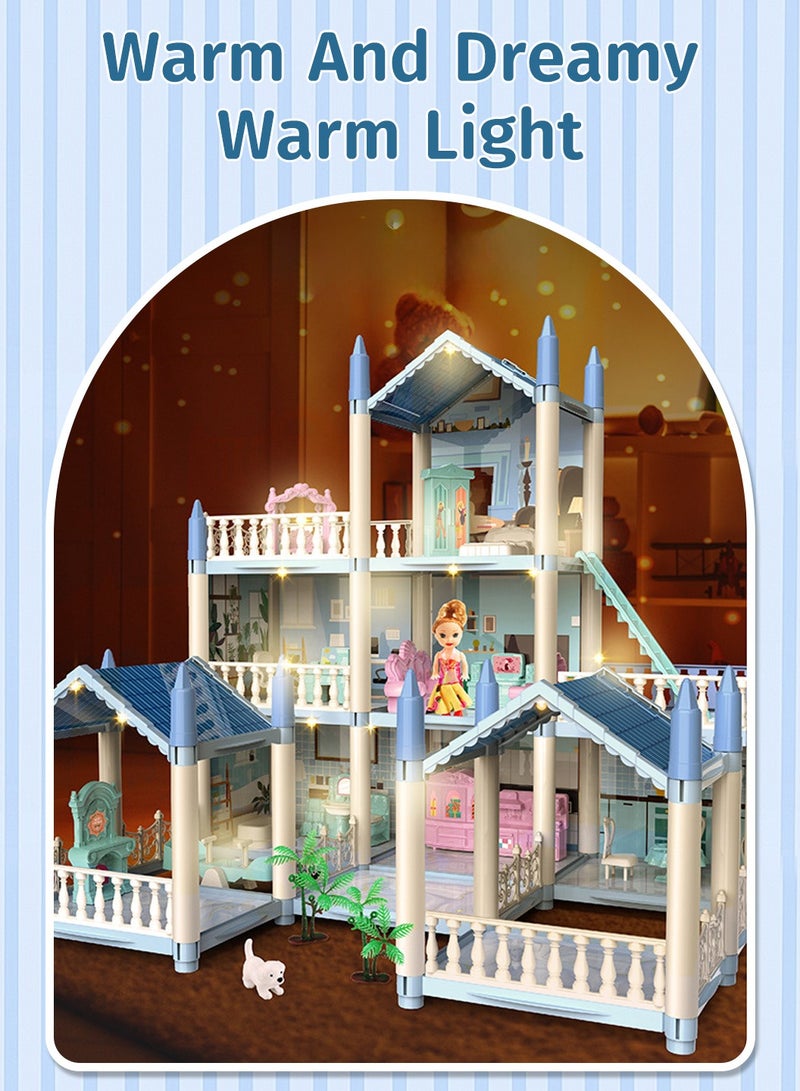 موفانت بيت دمى للأطفال مع شريط إضاءة و14 غرفة، بيت دمى DIY مع 4 دمى وإكسسوارات أثاث، ألعاب بيت دمى قلعة كبيرة الحجم للفتيات - Image 5