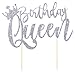 YUINYO Handmade Glitter Queen Birthday Cake Topper Happy Birthday Cake Bunting Decor Party Decoration Supplies Sliver - Image 2
