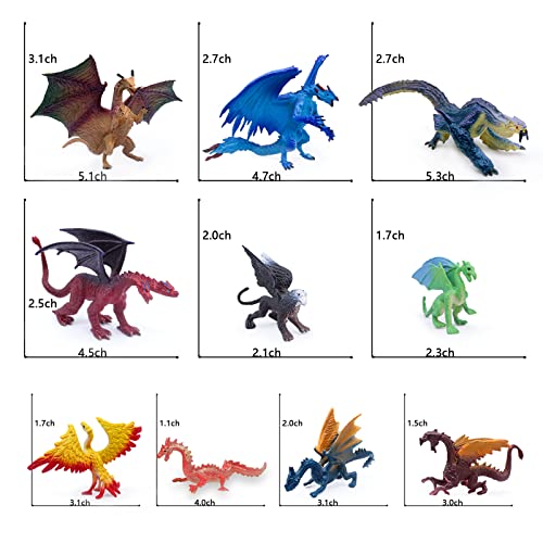 SIENON 10Pack 5 Inch and 3 Inch Dragon Toy Figures, Assorted Colors and Styles Mini Mythical Figurines for Kids Birthday Cake Decorations Christmas Halloween Dragon Theme Party Favors - Image 2