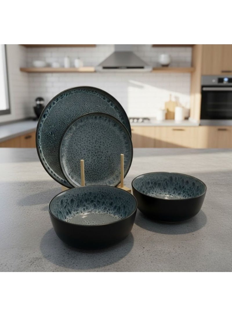 كذا هوم طقم عشاء بورسلين حراري 12 قطعة – يدخل الفرن والميكرويف | 4 أطباق صغيرة 25 سم + 4 بولات شوربة 20 سم | تصميم عصري فخم - Image 1