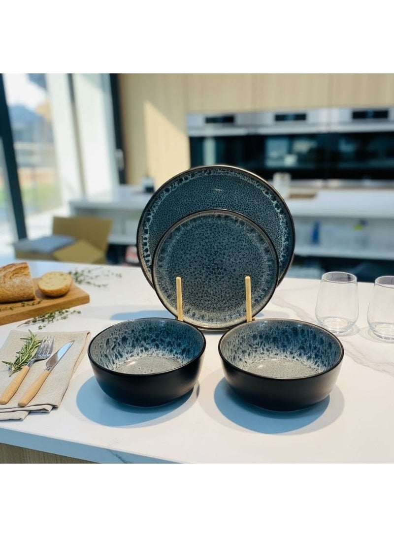 كذا هوم طقم عشاء بورسلين حراري 12 قطعة – يدخل الفرن والميكرويف | 4 أطباق صغيرة 25 سم + 4 بولات شوربة 20 سم | تصميم عصري فخم - Image 2