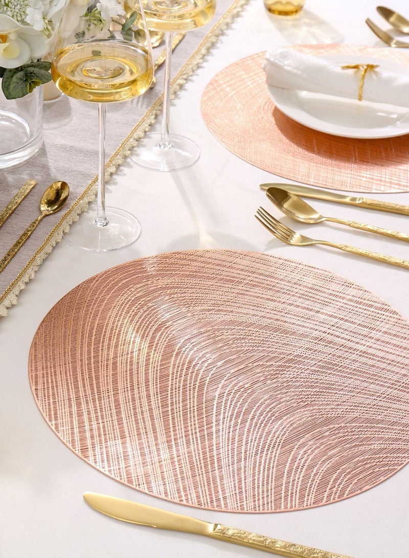 6 pieces of rose gold Nordic light luxury placemats PVC table mats insulation mats Western placemats hot gold round placemats-38CM - Image 1
