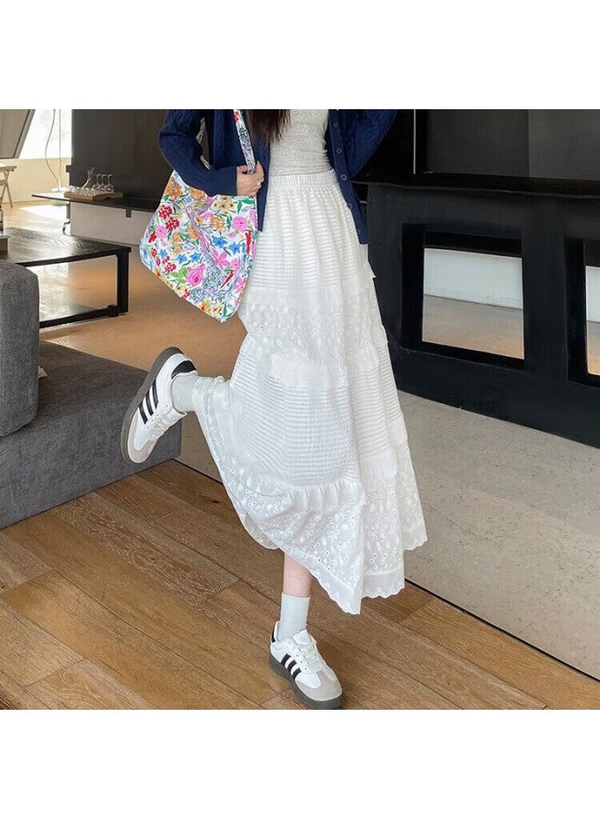 Yishang White A-line Skirt For Spring And Autumn, Elegant Cake Skirt, Fairy-like Style, Long Skirt For Pee Women, Elegant Princess Skirt
