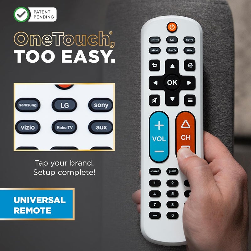 UltraPro BigEZ OneTouch Big Button Universal TV Remote for Seniors, Easy to Use, Replacement Remote for Samsung, LG, Sony, Vizio, Roku TV, Streaming Players, Backlit Buttons, 2 Device, White, 85053 - Image 3