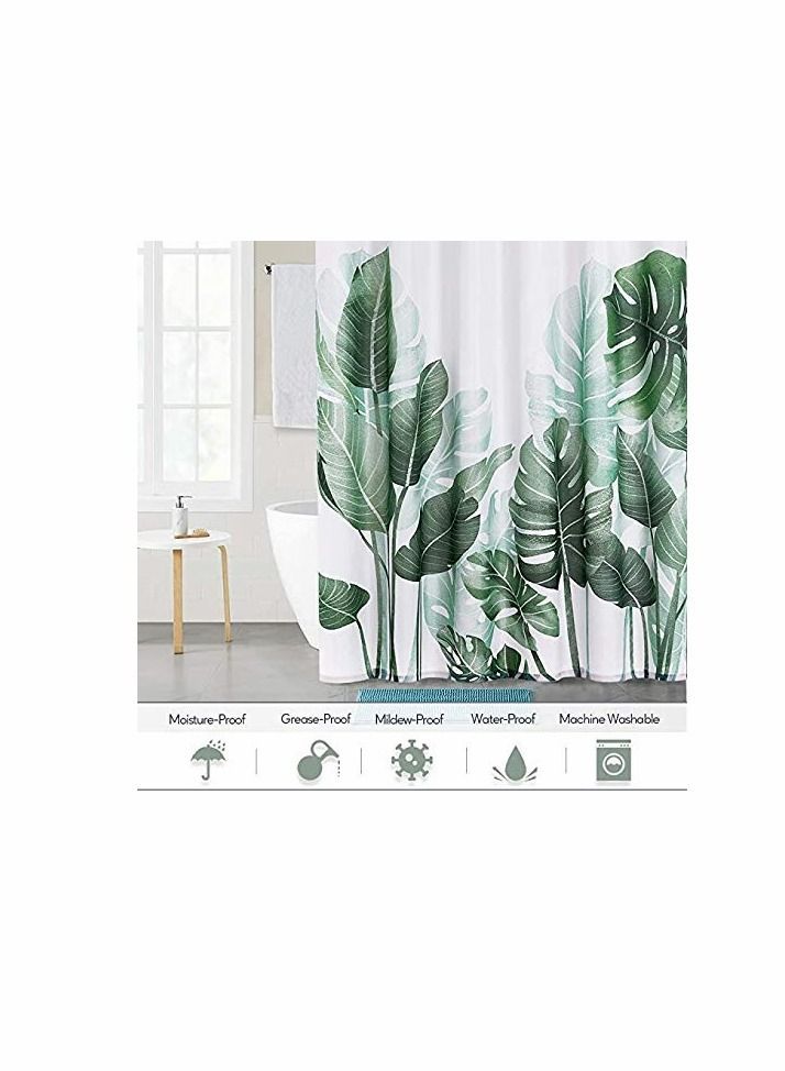 Shower Curtains for Bathroom - Tropical Leaves Plant on White Background Odorless Curtain Showers and Bathtubs, 72 x inches Long, Hooks Included - Image 3