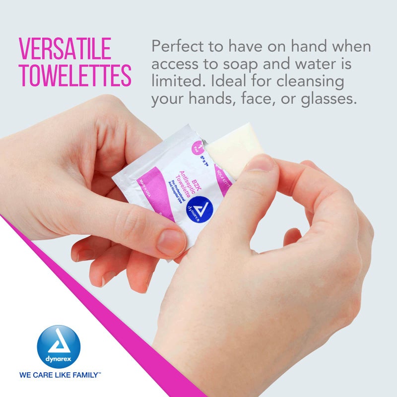Dynarex BZK Antiseptic Towelettes, Moist Sanitizing Towelettes Designed to Prevent Infection in Minor Wounds, 5x7, Disposable & Individually Wrapped, 1 Box of 100 (Packaging May Vary) - Image 4