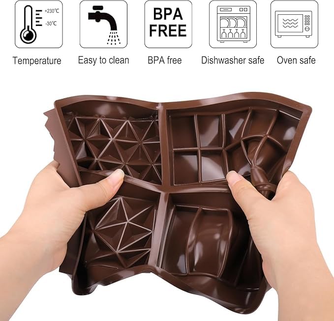 Husaini Mart HUSAINI MART Multicolour 2 Set 1 Piece Dubai Chocolate MouldDeep with 1 SpatulaMix Diamond Square Cube Shapesfor Pistachio Paste and Praline Chocolate Candy Biscuit DIY Valentine kunafa  - Image 4