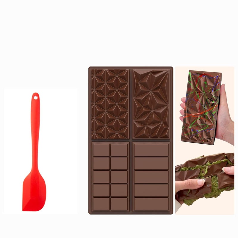 Husaini Mart HUSAINI MART Multicolour 2 Set 1 Piece Dubai Chocolate MouldDeep with 1 SpatulaMix Diamond Square Cube Shapesfor Pistachio Paste and Praline Chocolate Candy Biscuit DIY Valentine kunafa  - Image 1
