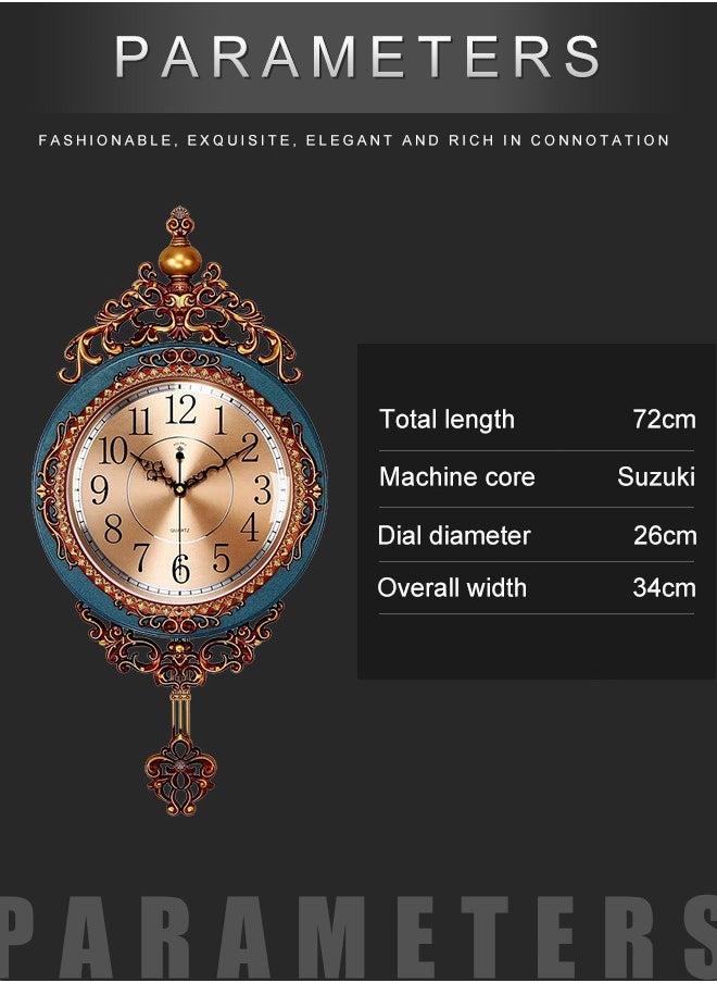 Vintage-style Swaying Wall Clock with European Retro Patterns - Timepiece for Classical Decor