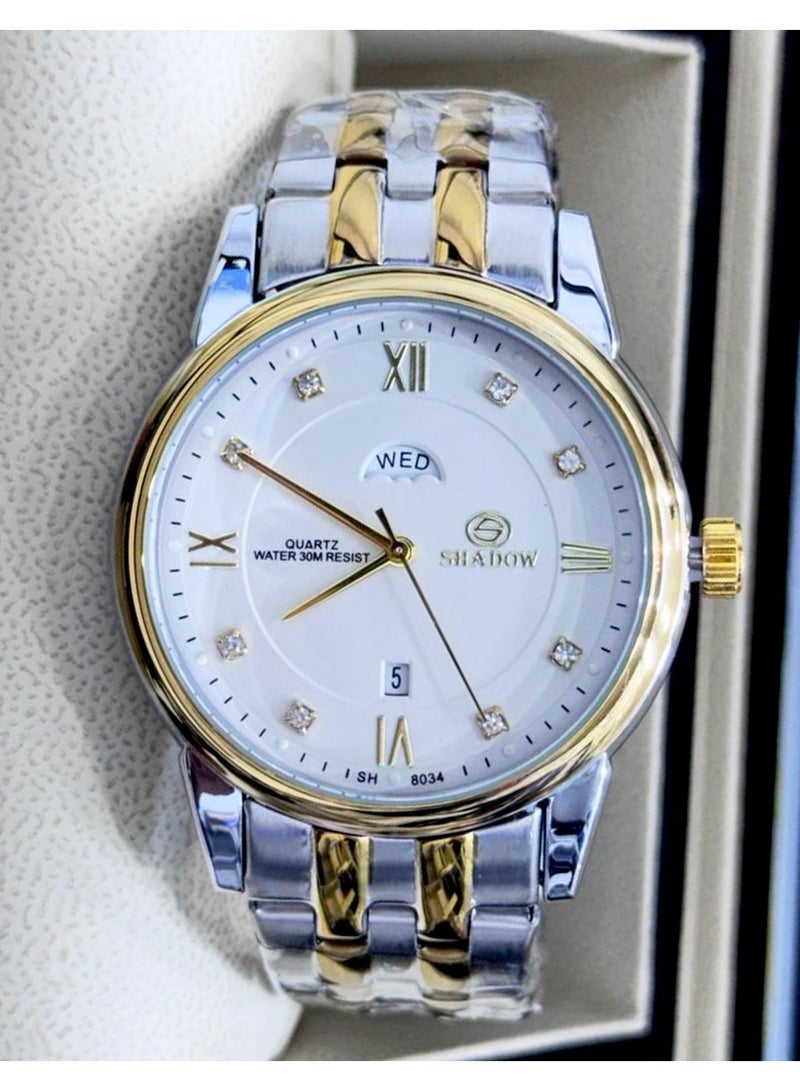 شادو ساعة شادو رجالية فاخرة - وظيفة اليوم والتاريخ - تصميم كلاسيكي بترصيع كريستال - Image 1