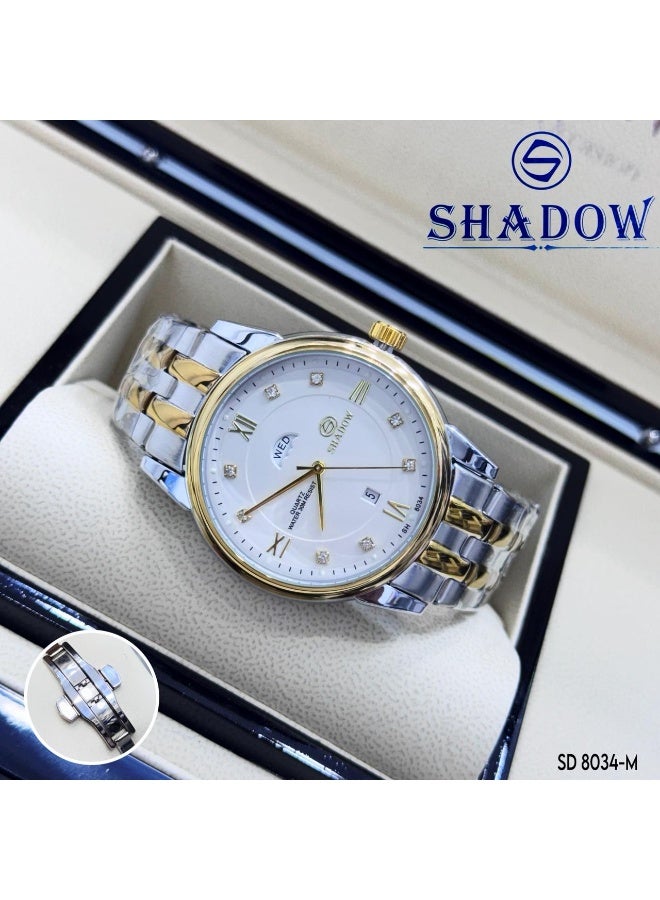 شادو ساعة شادو رجالية فاخرة - وظيفة اليوم والتاريخ - تصميم كلاسيكي بترصيع كريستال - Image 2