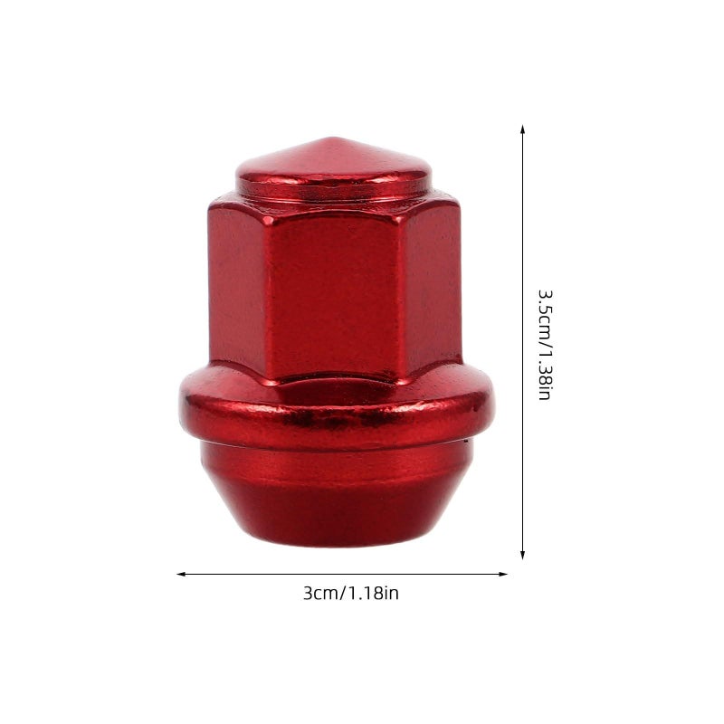 Red Solid 14x1.5 Wheel Lug Nuts 4pcs Set Heavy Duty Metal Tire Rim Covers - Image 3