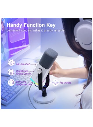 ميكروفون ألعاب FIFINE XLR/USB لبث البودكاست، ميكروفون RGB للكمبيوتر الشخصي، مع مقبض كسب، وزر كتم الصوت، ومقبس مراقبة، وميكروفون ألعاب لتسجيل وإنشاء الفيديو - AmpliGame AM8 أبيض - view 5