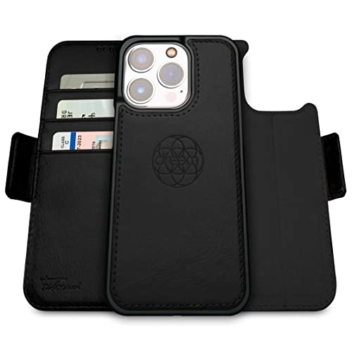 Dreem Fibonacci Wallet Case for iPhone 14 Pro Max | 2-in-1 Detachable Vegan Leather Cover with Built-in Kick-Stand, RFID Blocking Card Holder, MagSafe Compatible [Black] - Image 1