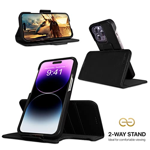 Dreem Fibonacci Wallet Case for iPhone 14 Pro Max | 2-in-1 Detachable Vegan Leather Cover with Built-in Kick-Stand, RFID Blocking Card Holder, MagSafe Compatible [Black] - Image 3