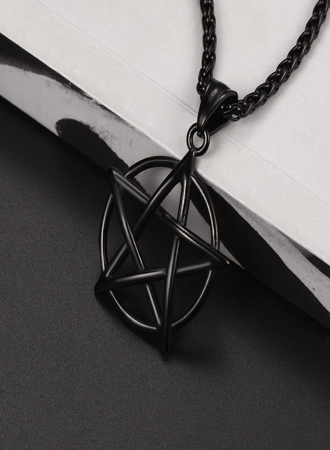 U7 Men's Pentagram Necklace Black Metal Plated Stainless Steel Rope Chain Wiccan Jewelry Protection Pentacle Pendant - Image 3