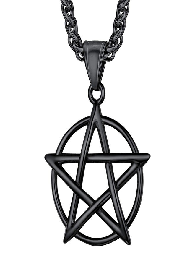 U7 Men's Pentagram Necklace Black Metal Plated Stainless Steel Rope Chain Wiccan Jewelry Protection Pentacle Pendant - Image 1