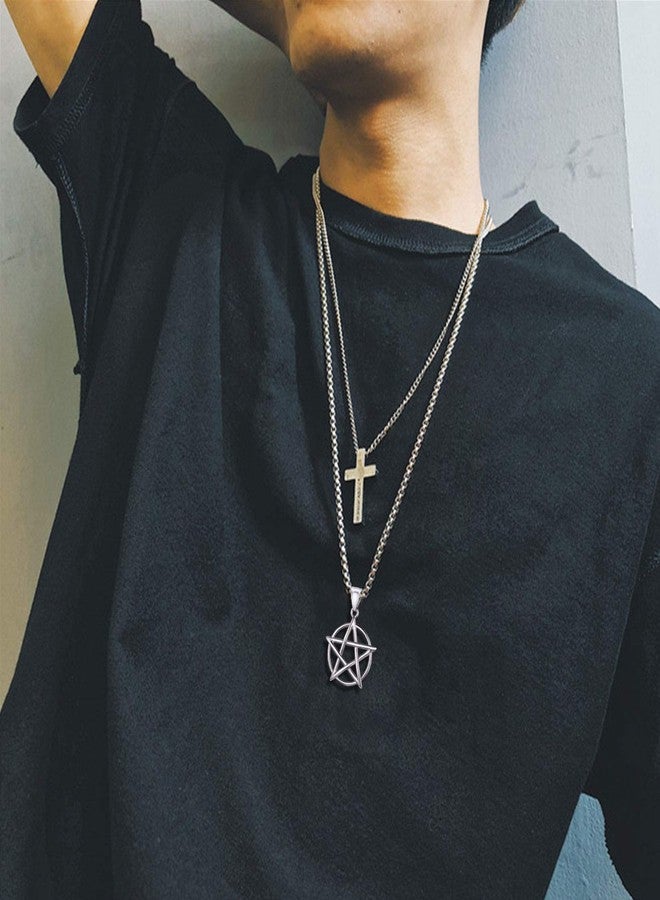 U7 Men's Pentagram Necklace Black Metal Plated Stainless Steel Rope Chain Wiccan Jewelry Protection Pentacle Pendant - Image 2