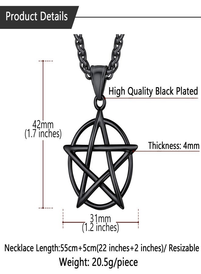 U7 Men's Pentagram Necklace Black Metal Plated Stainless Steel Rope Chain Wiccan Jewelry Protection Pentacle Pendant - Image 5