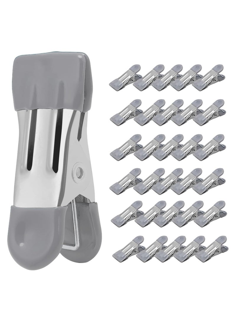 CMGTYYD Durable clothes pegs, pack of 30, 2.21-inch metal clips, suitable for drying photos, laundry, socks, food, kitchen use, stainless steel with rubber clips, grey - Image 1