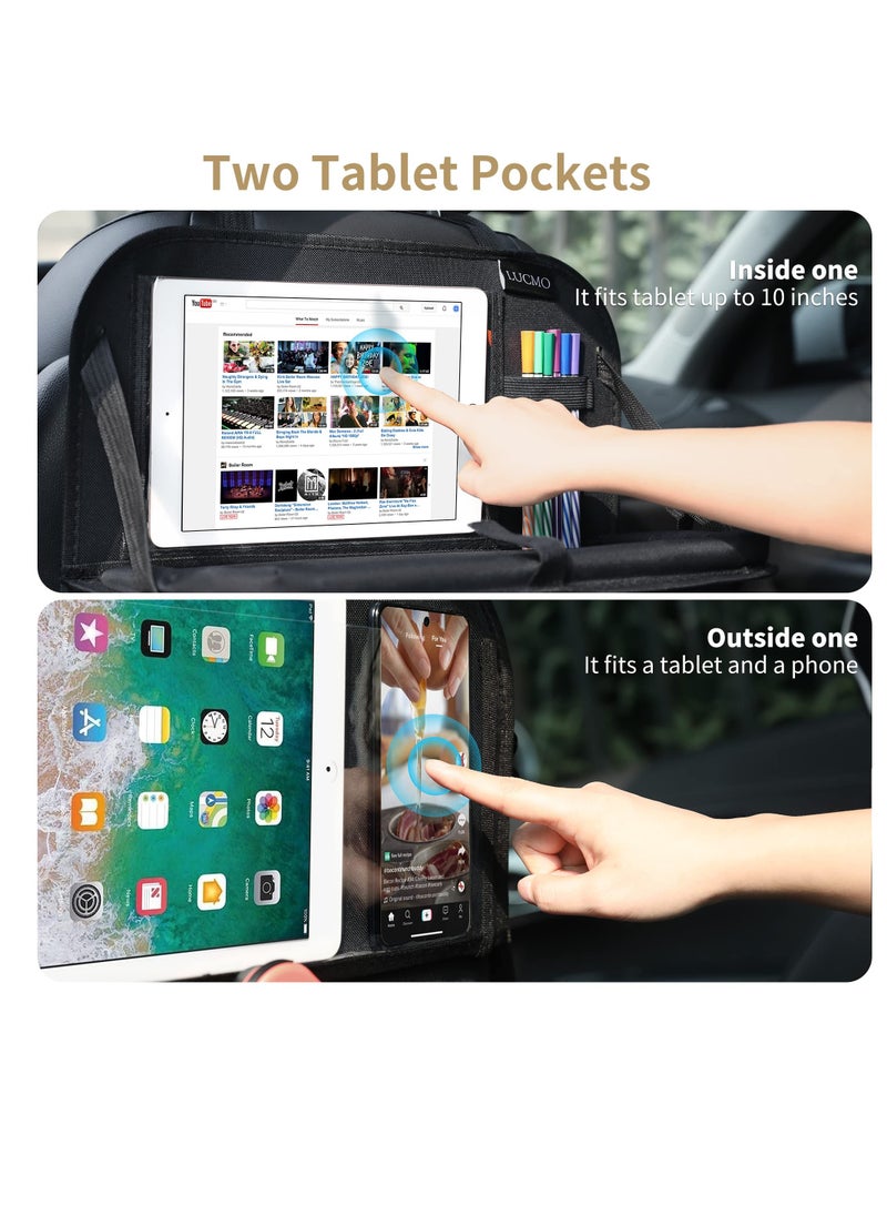 Excefore Car Backseat Organizer with Tablet Holder-2 Pack,6 Storage Pockets Car Storage Organizer with Foldable Food Tray, Car Seat Back Protectors Kick Mats Travel Accessories-Black  - Image 5