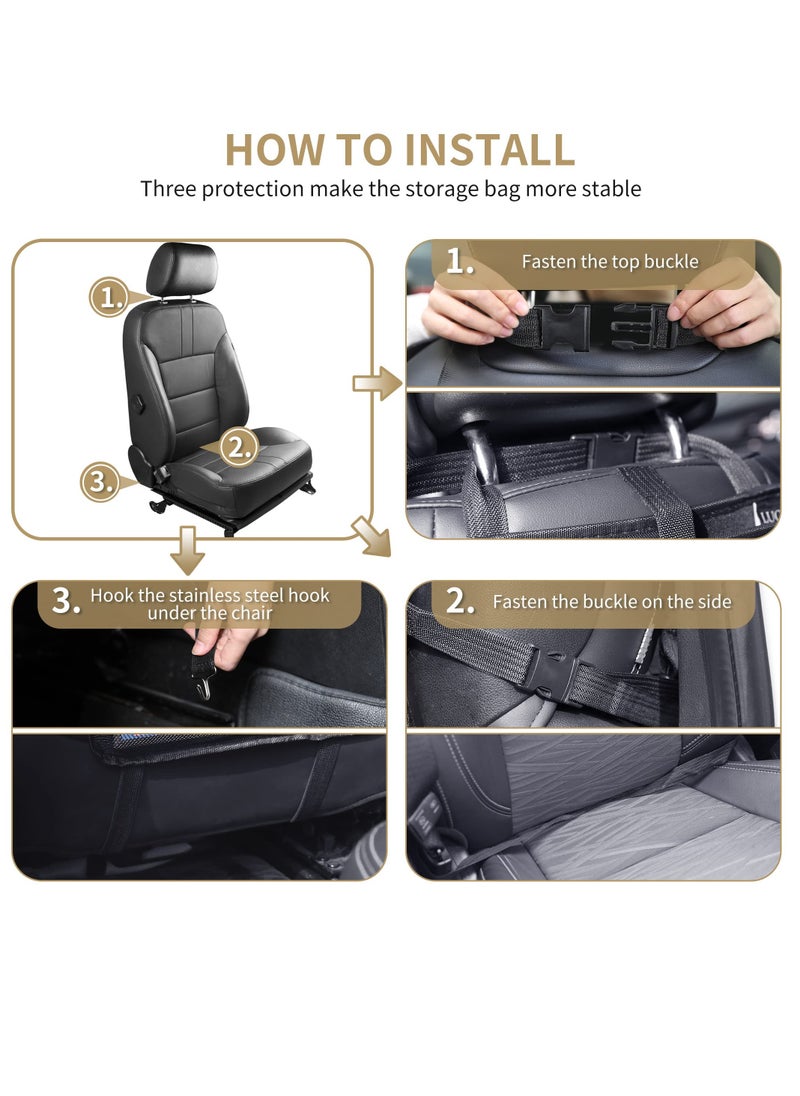 Excefore Car Backseat Organizer with Tablet Holder-2 Pack,6 Storage Pockets Car Storage Organizer with Foldable Food Tray, Car Seat Back Protectors Kick Mats Travel Accessories-Black  - Image 3
