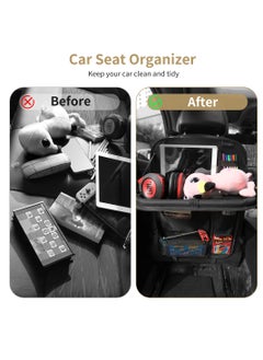 Excefore Car Backseat Organizer with Tablet Holder-2 Pack,6 Storage Pockets Car Storage Organizer with Foldable Food Tray, Car Seat Back Protectors Kick Mats Travel Accessories-Black  - Image 2