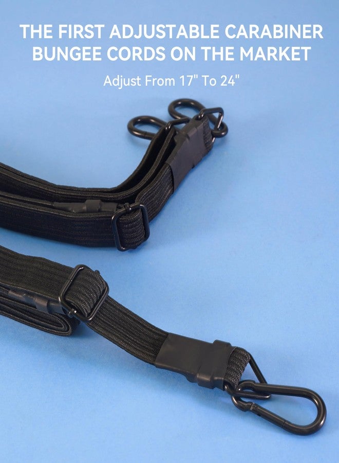 LuckyStraps 24 Inch Adjustable Carabiner Bungee Cords with 190 Lbs Max Break Strength - Adjust from 17" to 24" - Heavy Duty Flat Carabiner Bungee Straps with Upgraded Hooks for Tents, Cargo, Luggage, etc (4 Pcs) - Image 2
