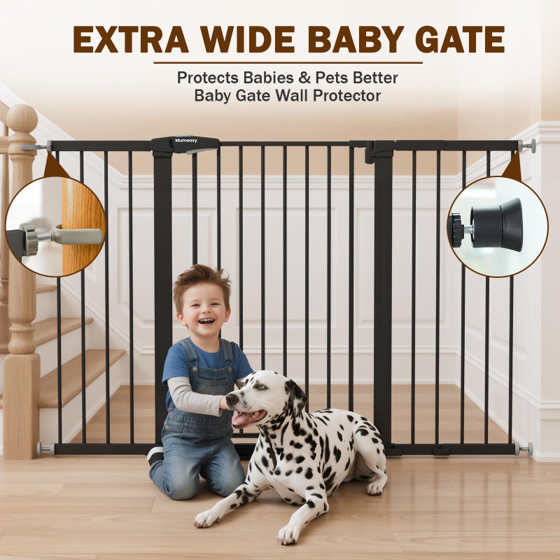 Mumeasy 29.7-57" Extra Wide Baby Gate, Auto Close Large Dog Gate for Doorways, No Drilling Pressure Mounted Pet Safety Gate for Stairs, Easy Walk Through Child Gate for Hallways, House, Indoor, Black - Image 3