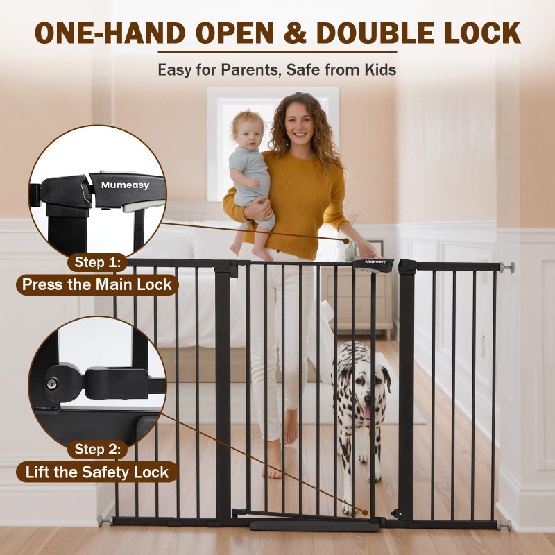 Mumeasy 29.7-57" Extra Wide Baby Gate, Auto Close Large Dog Gate for Doorways, No Drilling Pressure Mounted Pet Safety Gate for Stairs, Easy Walk Through Child Gate for Hallways, House, Indoor, Black - Image 4