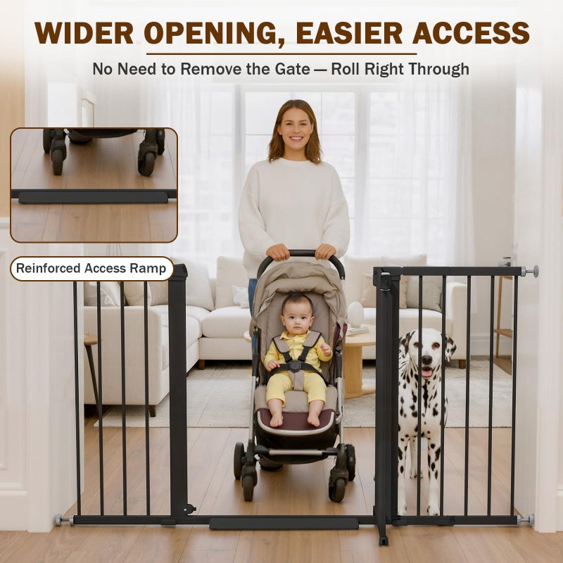 Mumeasy 29.7-57" Extra Wide Baby Gate, Auto Close Large Dog Gate for Doorways, No Drilling Pressure Mounted Pet Safety Gate for Stairs, Easy Walk Through Child Gate for Hallways, House, Indoor, Black - Image 5