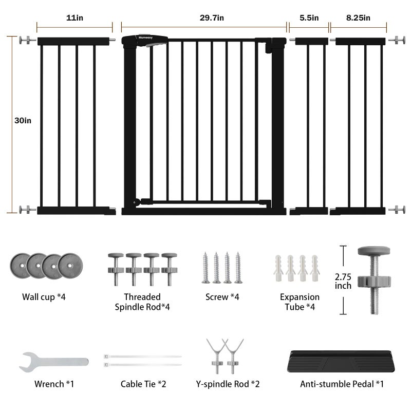 Mumeasy 29.7-57" Extra Wide Baby Gate, Auto Close Large Dog Gate for Doorways, No Drilling Pressure Mounted Pet Safety Gate for Stairs, Easy Walk Through Child Gate for Hallways, House, Indoor, Black - Image 2