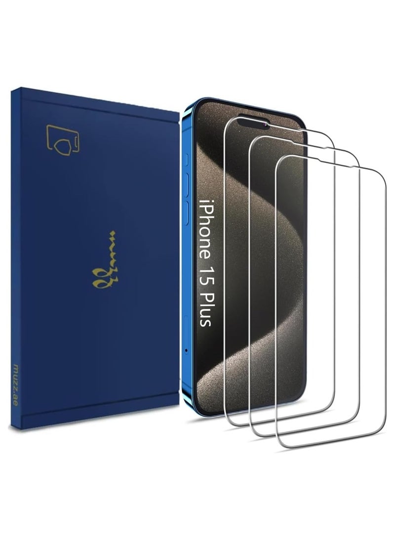 Muzz Clear Screen Protector for IPhone 15 Plus 2.5D HD Tempered Glass 9H Hardness 3-Pack (iPhone 15 Plus) - Image 1