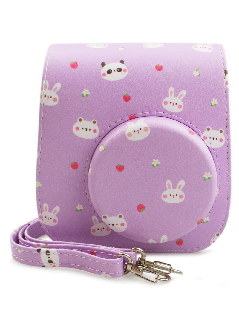 KASTWAVE PU Leather Mini 11 Cover, Mini 11/Mini 9/Mini 8/Mini 8+ PU Face Vintage Camera Bag Cover Camera Bag with Adjustable Shoulder Strap (Purple Rabbit) - Image 2