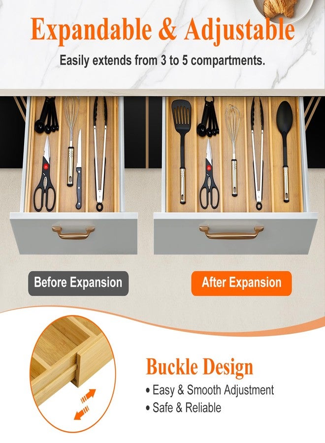Hilislog Expandable Silverware Drawer Organizer Storage Large Bamboo Kitchen Tool Utensil Organizers Divider Cutlery Tray Adjustable Flatware Drawer Organizer for Spoon Spatula Cooking Utensils Holder Tray - Image 4