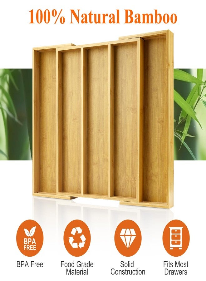 Hilislog Expandable Silverware Drawer Organizer Storage Large Bamboo Kitchen Tool Utensil Organizers Divider Cutlery Tray Adjustable Flatware Drawer Organizer for Spoon Spatula Cooking Utensils Holder Tray - Image 5