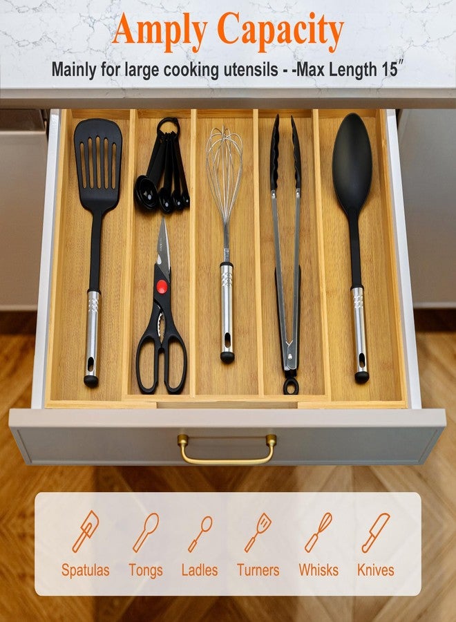 Hilislog Expandable Silverware Drawer Organizer Storage Large Bamboo Kitchen Tool Utensil Organizers Divider Cutlery Tray Adjustable Flatware Drawer Organizer for Spoon Spatula Cooking Utensils Holder Tray - Image 3