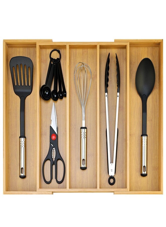 Hilislog Expandable Silverware Drawer Organizer Storage Large Bamboo Kitchen Tool Utensil Organizers Divider Cutlery Tray Adjustable Flatware Drawer Organizer for Spoon Spatula Cooking Utensils Holder Tray - Image 1