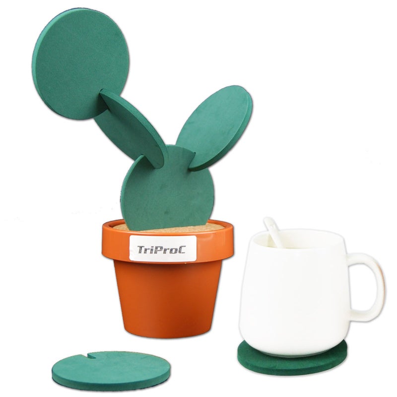 TriPro Original Coasters Set of 6 Pieces with Creative Cactus Shaped Design for Holiday Gift Home Decoration
