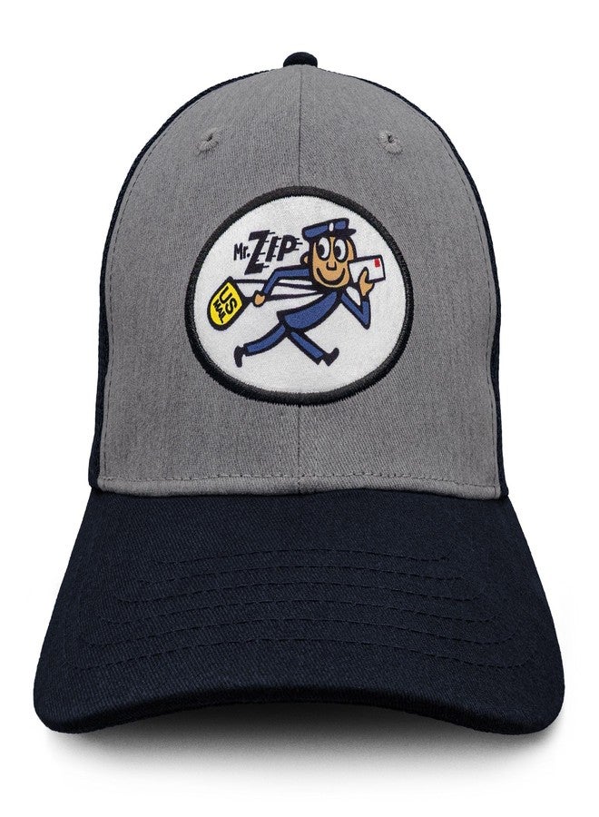 Tee Luv USPS Mr Zip Cartoon Mascot Baseball Hat (Gray/Navy Blue) - Image 2