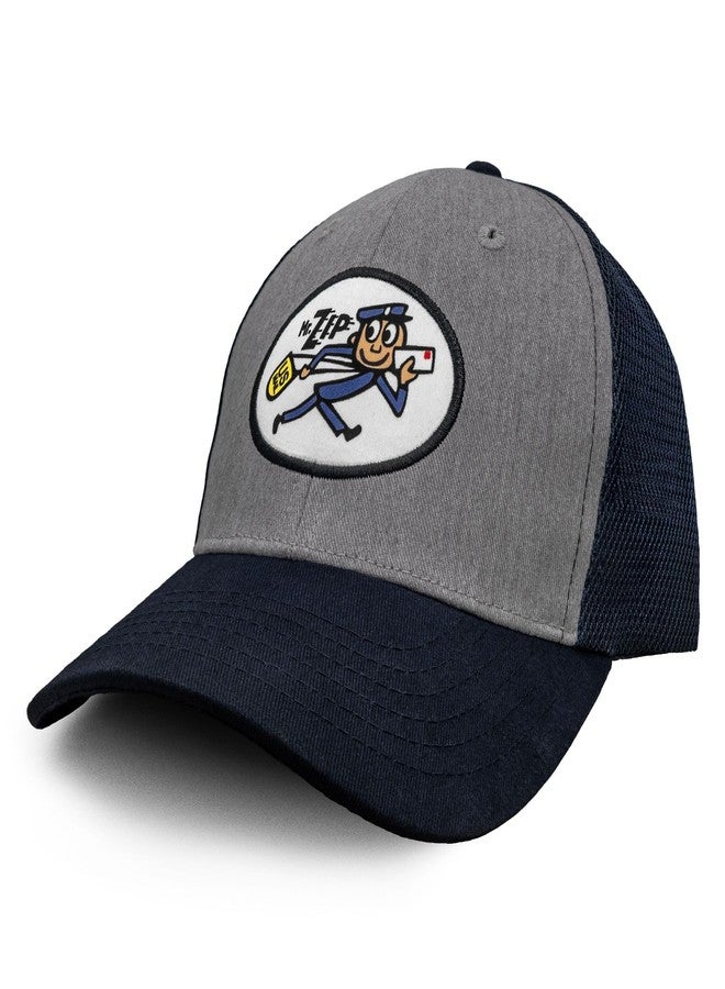 Tee Luv USPS Mr Zip Cartoon Mascot Baseball Hat (Gray/Navy Blue) - Image 1
