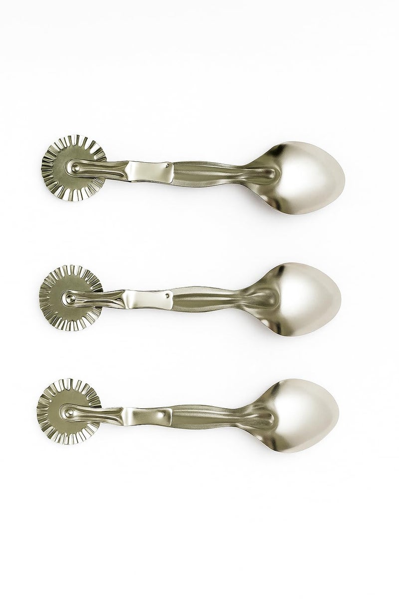 GS KITCHENWARE GS Steel Karanji Cutter Tool, Gujia/Shankarpali Cutter, 2 in 1 Steel Spoon with Cutter, Pack of 3. - Image 2
