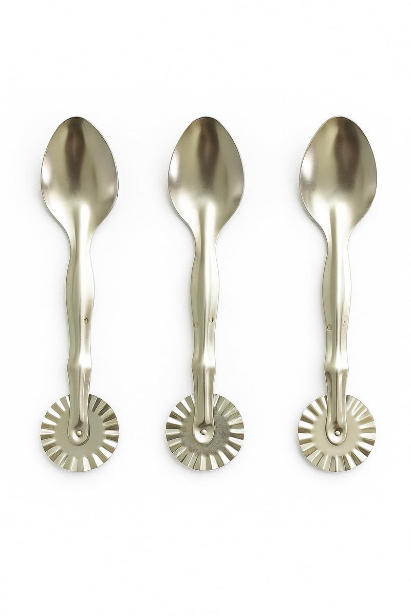 GS KITCHENWARE GS Steel Karanji Cutter Tool, Gujia/Shankarpali Cutter, 2 in 1 Steel Spoon with Cutter, Pack of 3. - Image 1