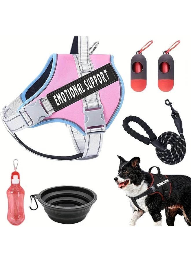 Rose Red Reflective Pet Harness Set with Leash Bowls Water Bottle Waste Bags - Image 4
