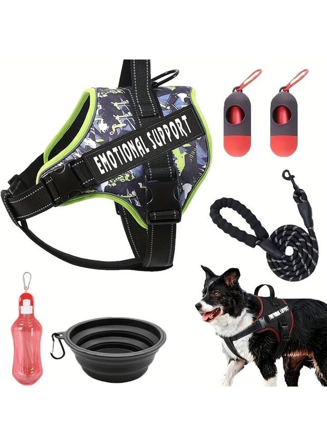 Rose Red Reflective Pet Harness Set with Leash Bowls Water Bottle Waste Bags - Image 3